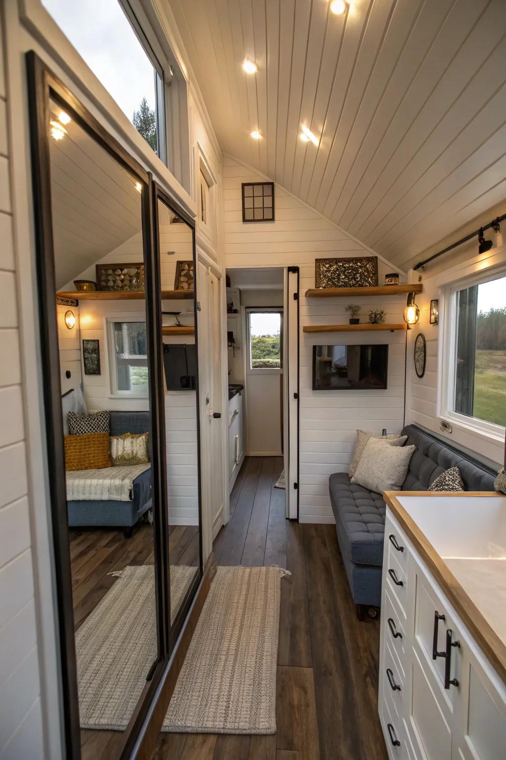 Mirrored walls expand the perceived space in small houses.