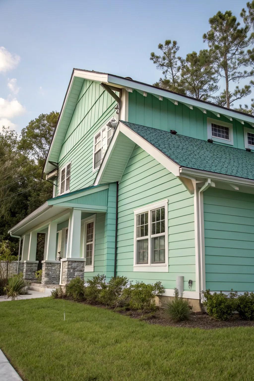 Mint green soffit and fascia offer a refreshing, unique look.