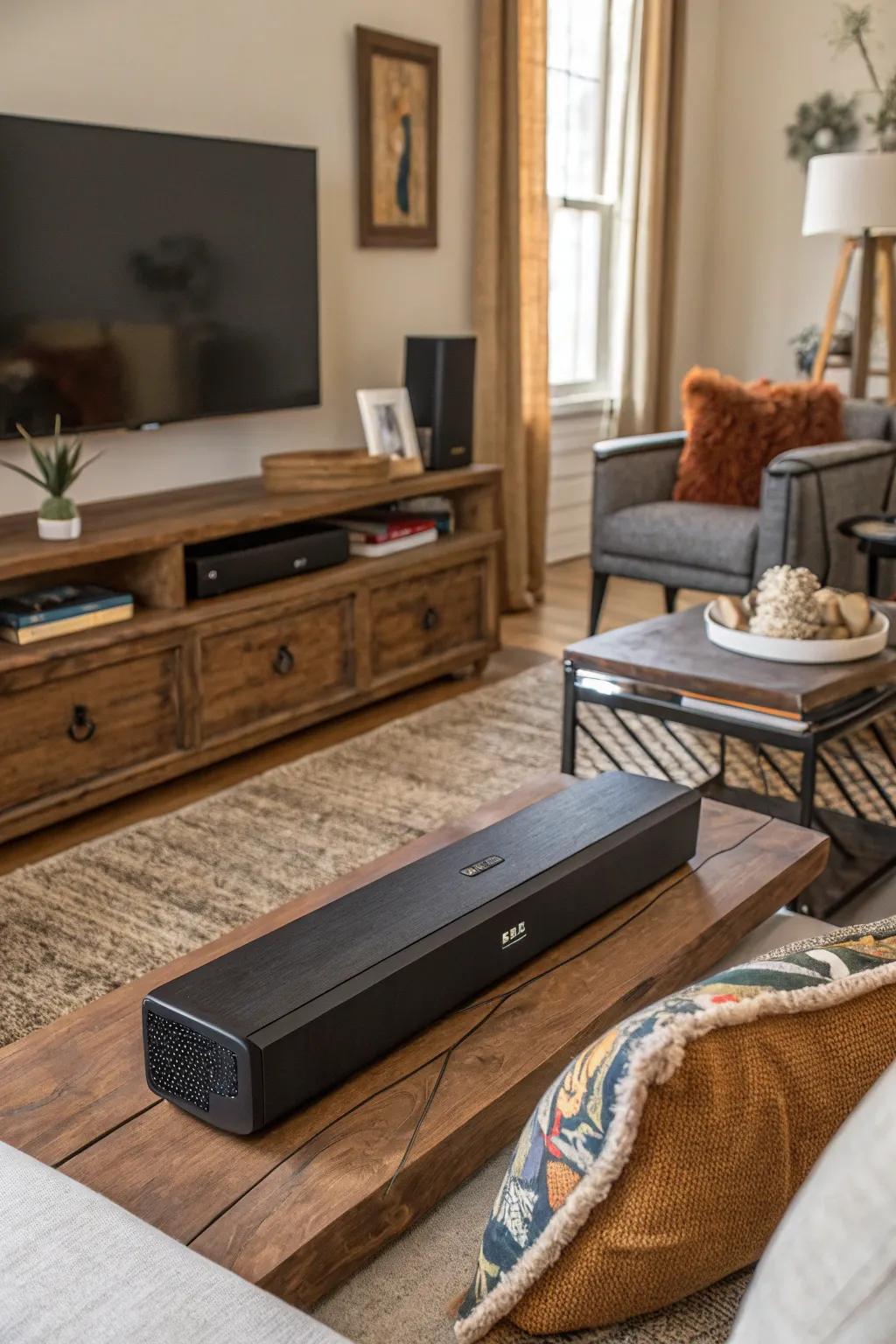 Audio bar surrounded by a mix of textures and materials for visual interest.