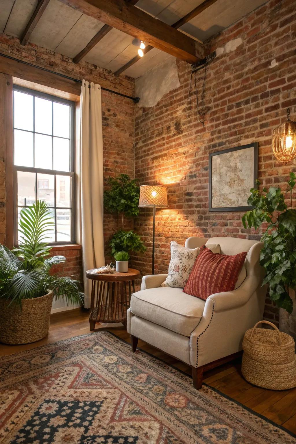 Exposed stone that adds rustic texture to a Southern interior.