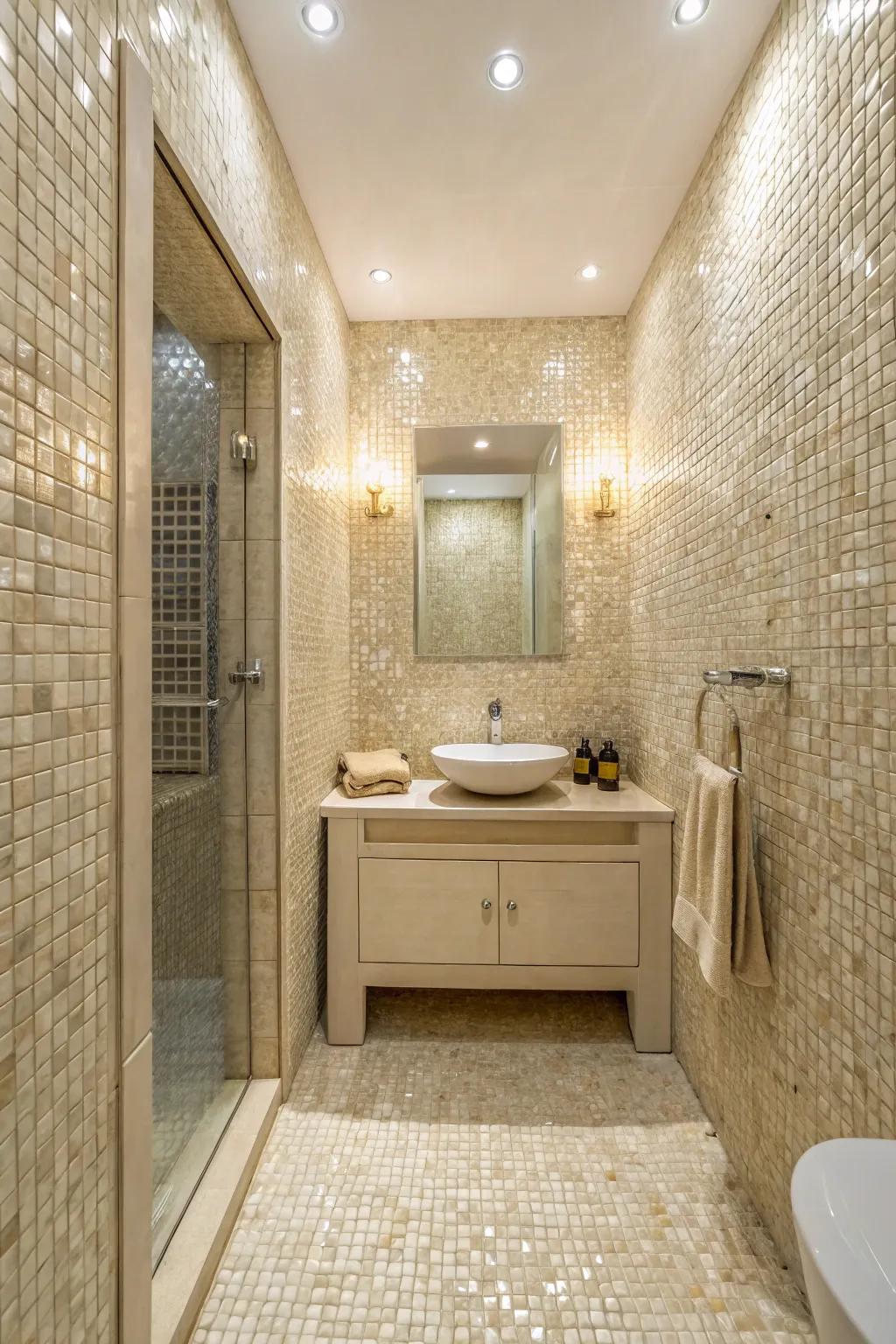 Mosaic tiles enhance space perception and add elegance.