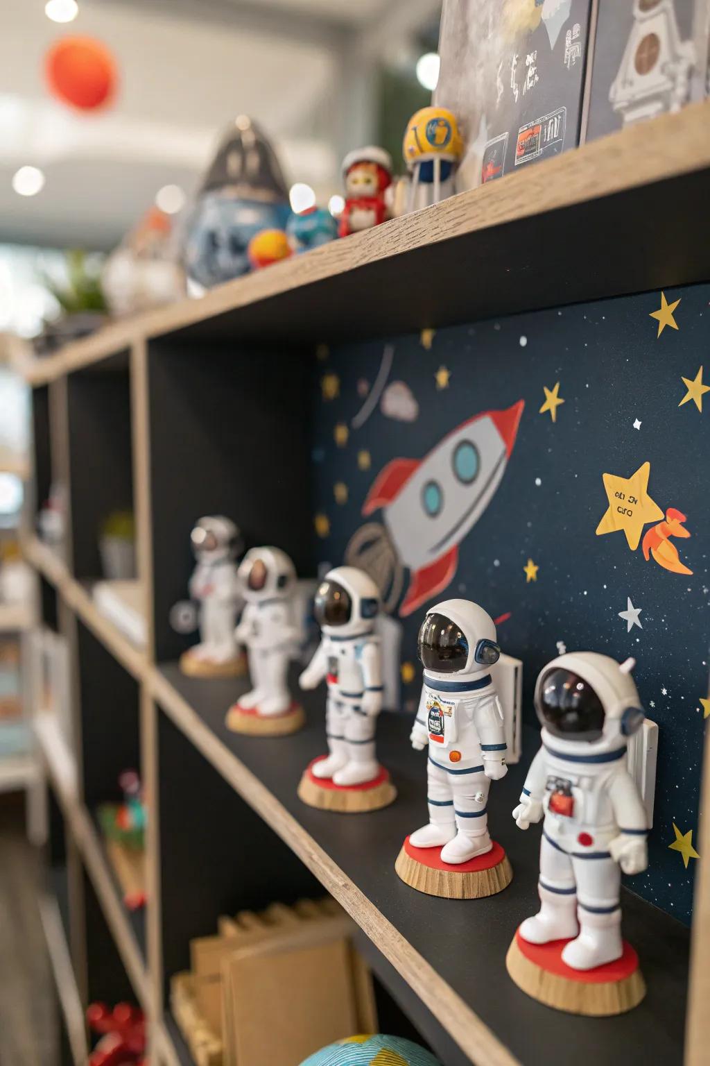 Outer space explorer characters add a playful element to your galaxy inspired decor.