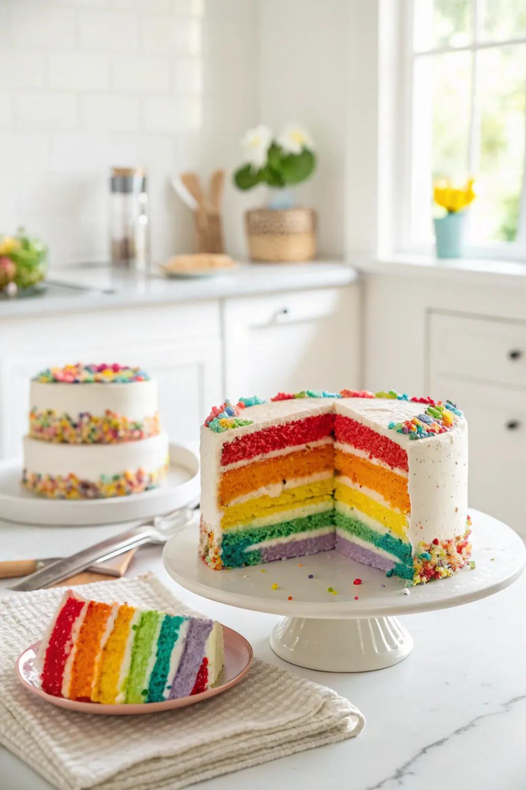 A rainbow cake that surprises and delights.