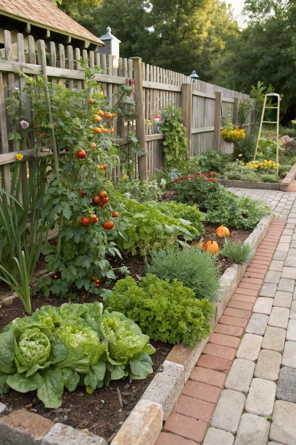 Edible plants introduce utility to exquisite garden boundaries.