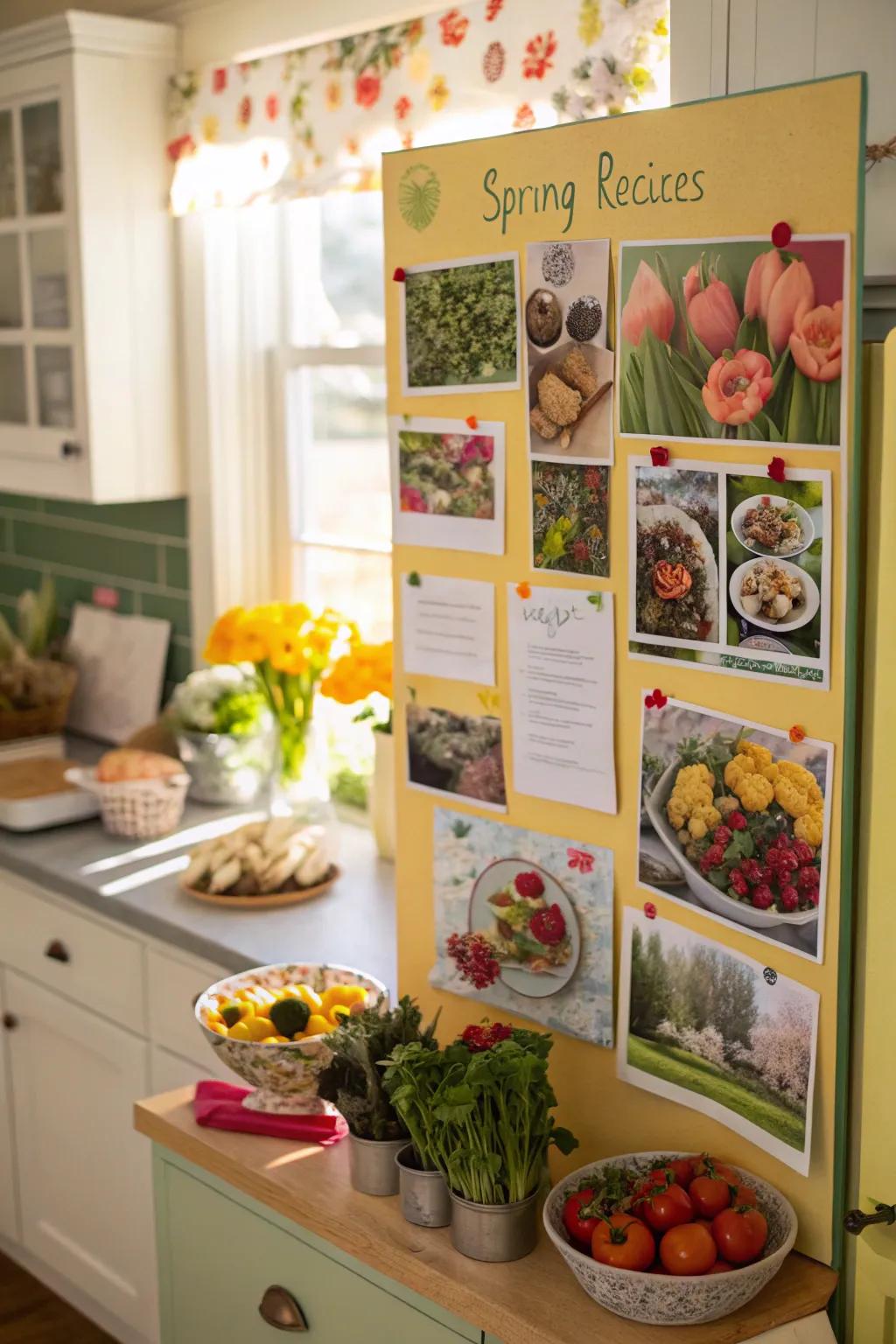A recipe share bulletin board featuring favorite spring dishes.