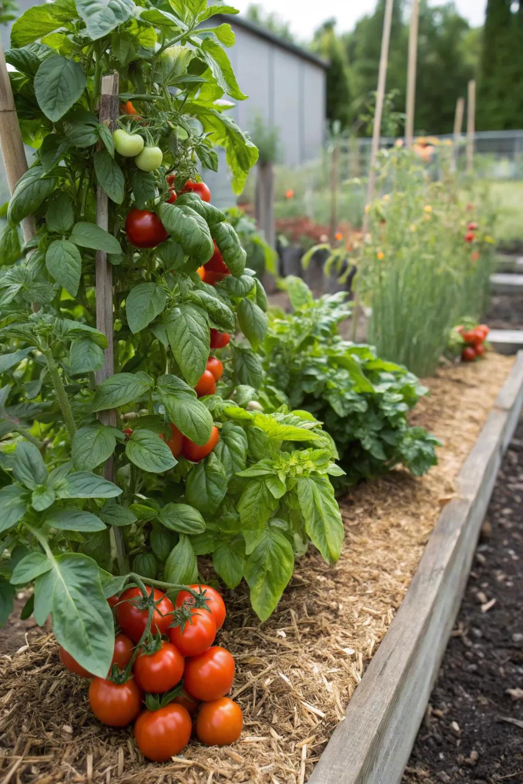 Supporting flora elevates growth and flavor, as witnessed with tomatoes and basil.