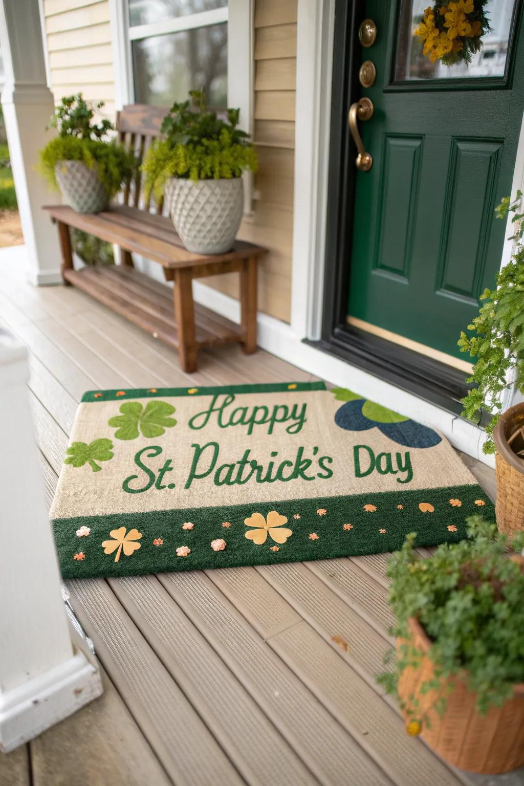 Welcome visitors through a celebratory St. Patrick's Day door covering.