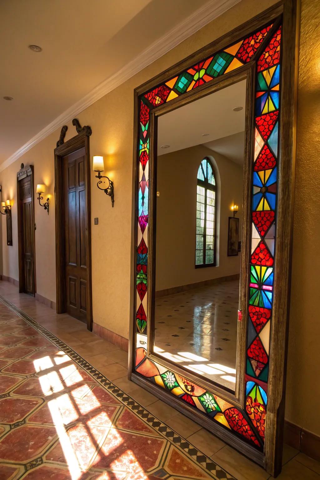 Stained glass trims convert ordinary looking glasses into astonishing decor features.