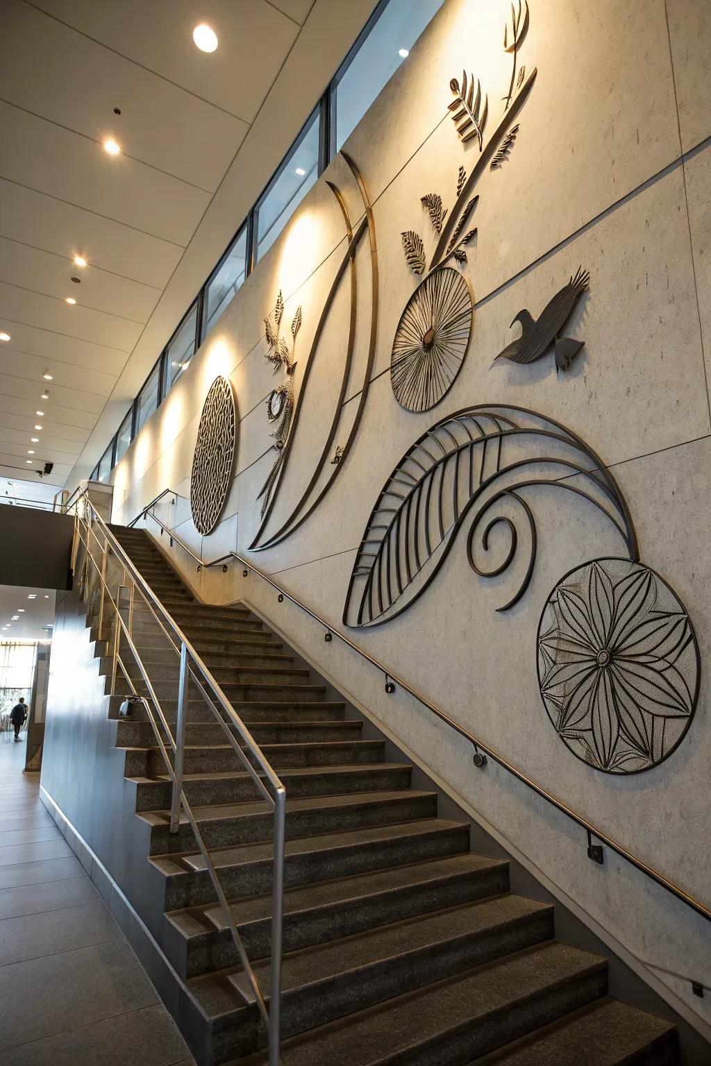 Metal art introduces a contemporary touch.