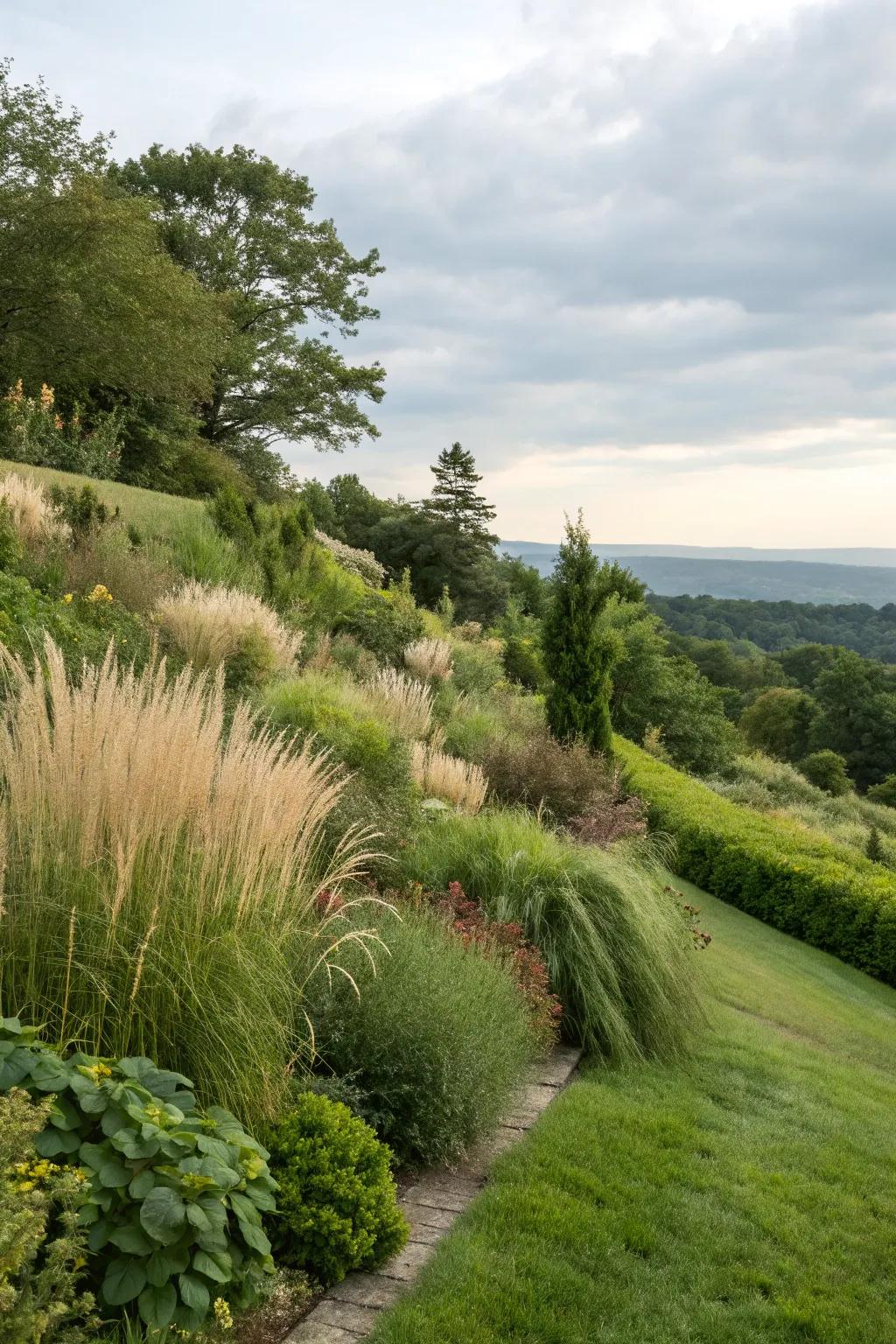 Tall plants deliver seclusion and formation on slopes.