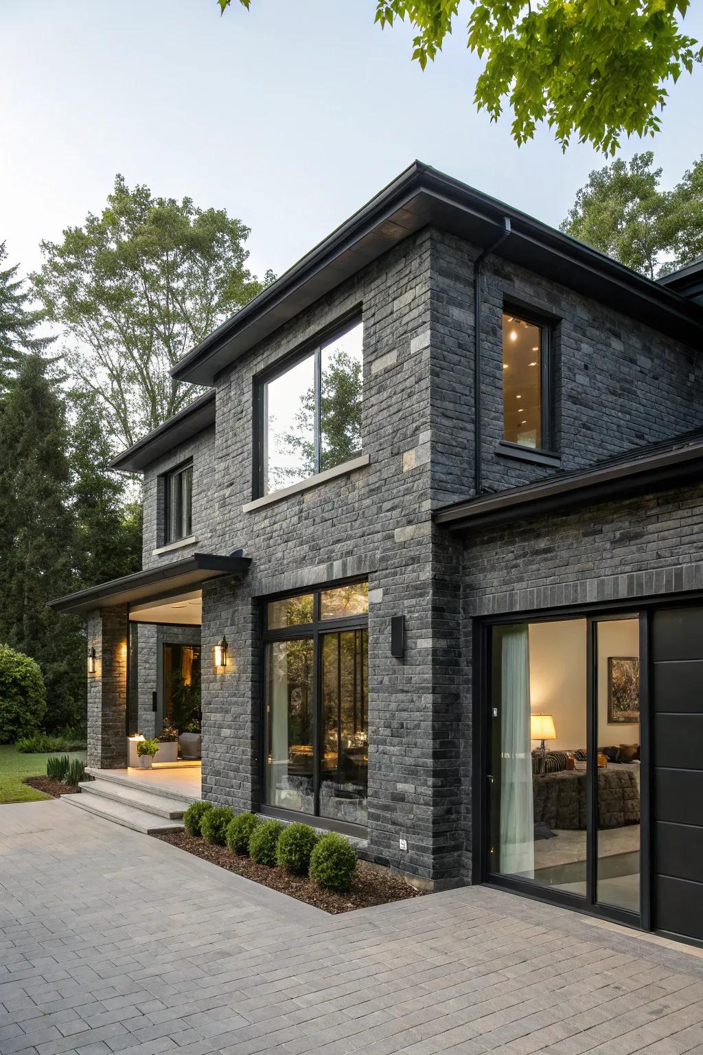 Streamlined modernity with midnight brick and dove stone.