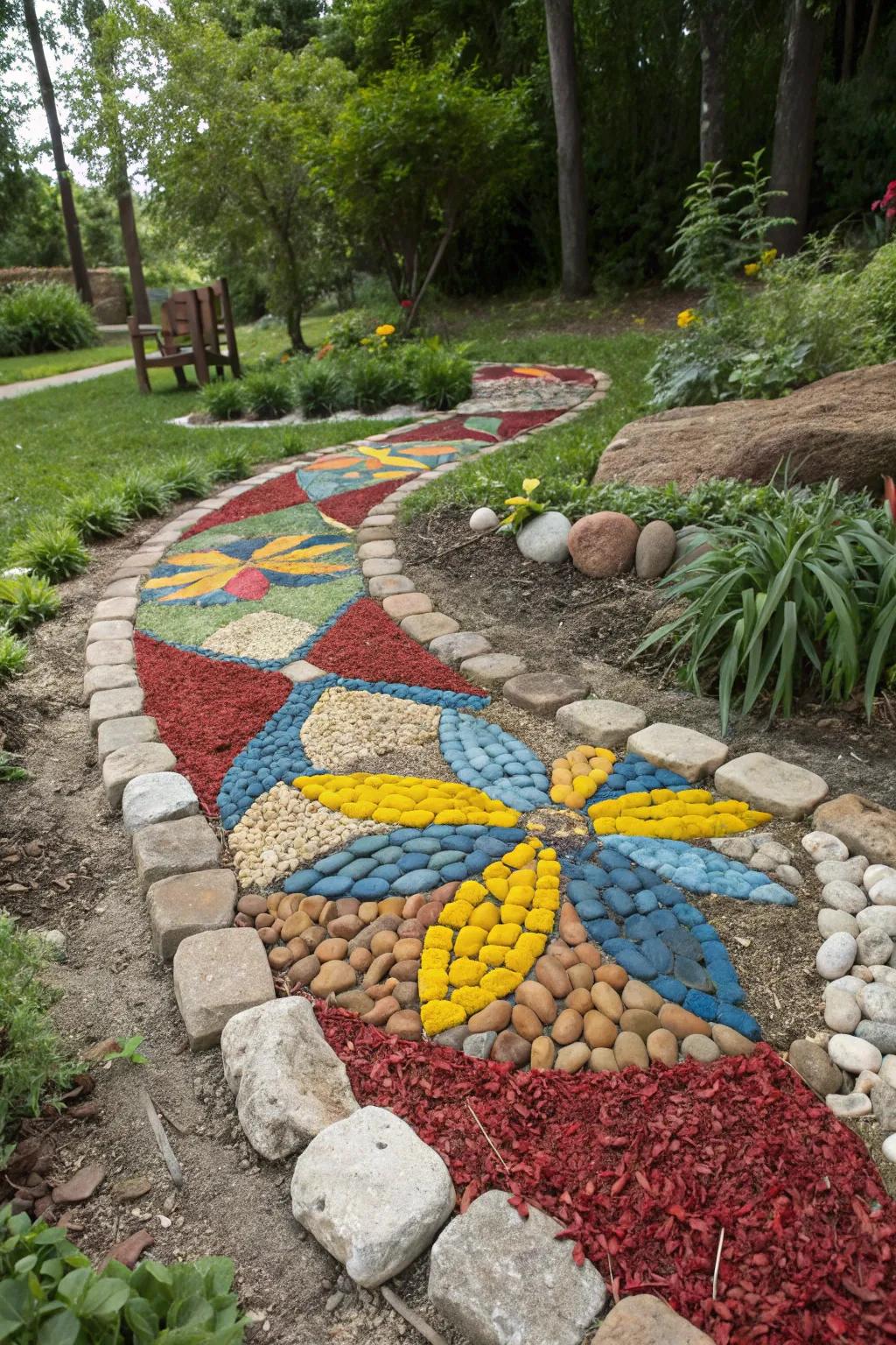 Express your artistic flair with a mulch and stone tessellation.