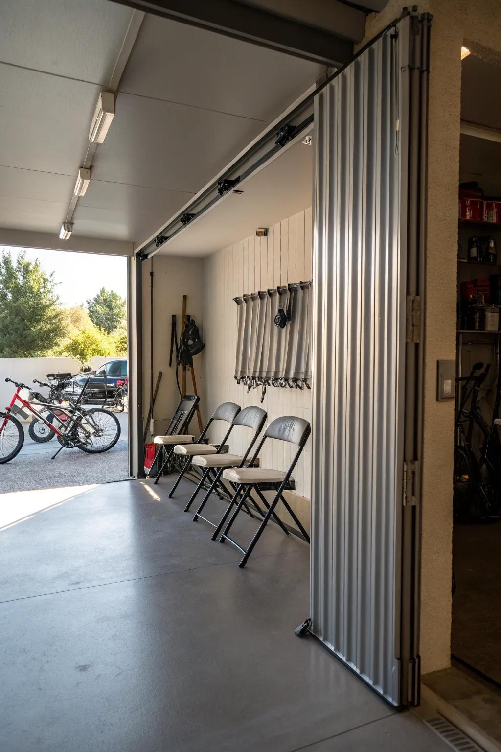 Get organized with a wall that has vertical strips.