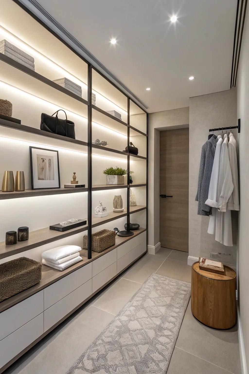 Floating shelves offer a modern, uncluttered look.