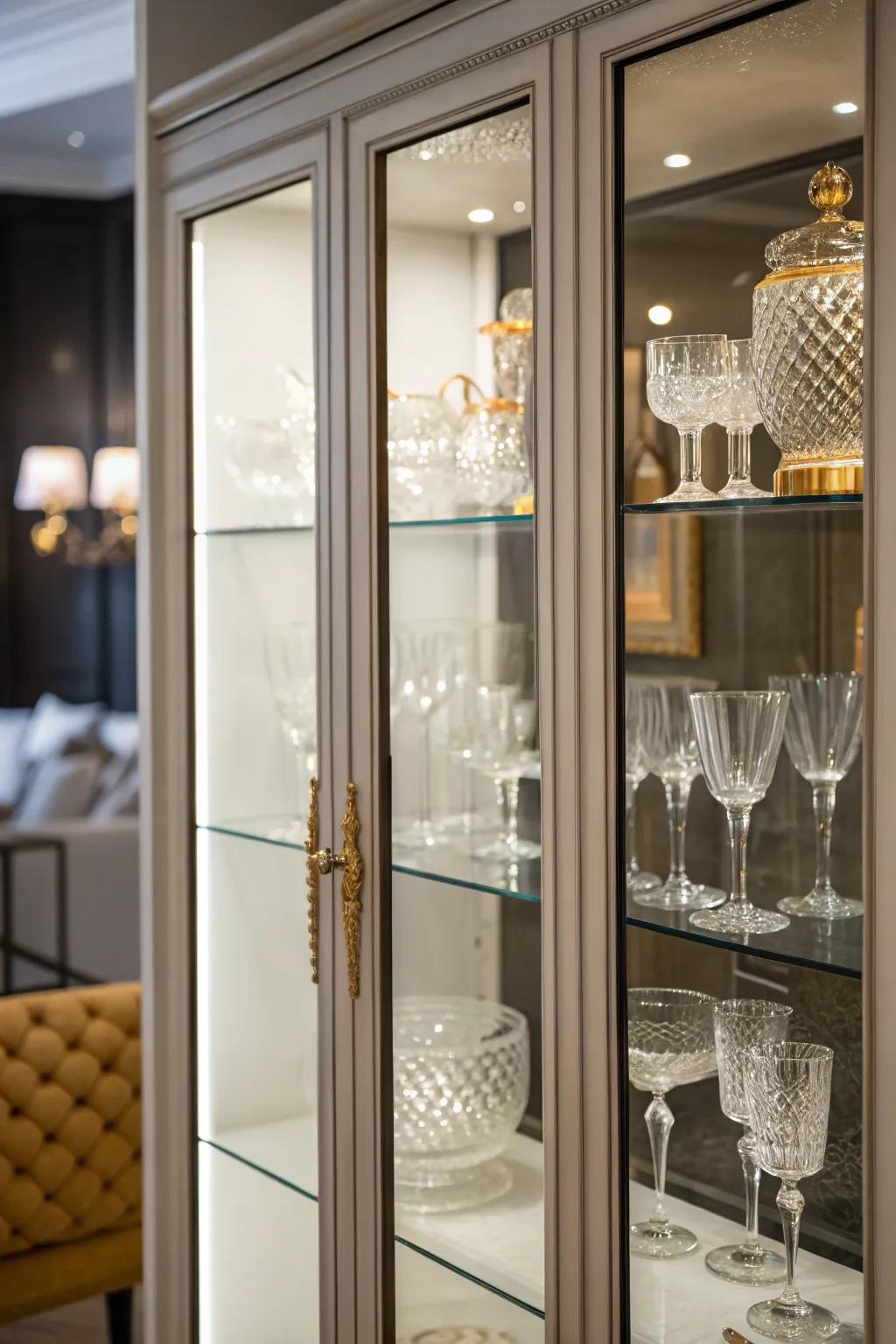 Glass cabinets combine dust-free storage with an attractive display.