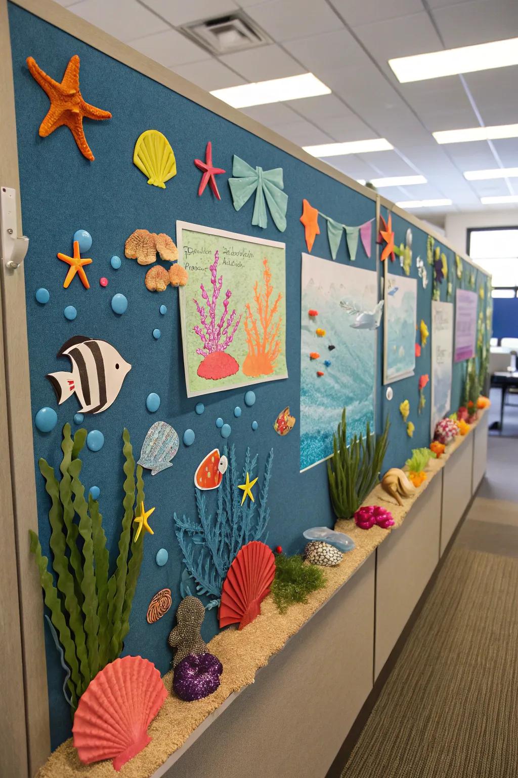 Explore the mysteries of the ocean using a depths of the sea-themed display.
