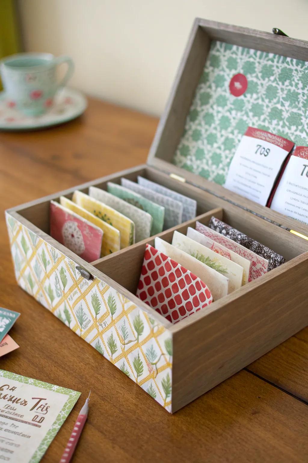 A DIY tea box featuring a personalized design.