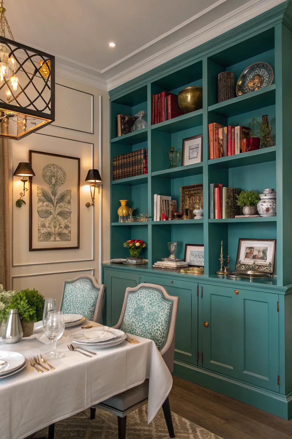 Azure shelving showcases decor and enhances color
