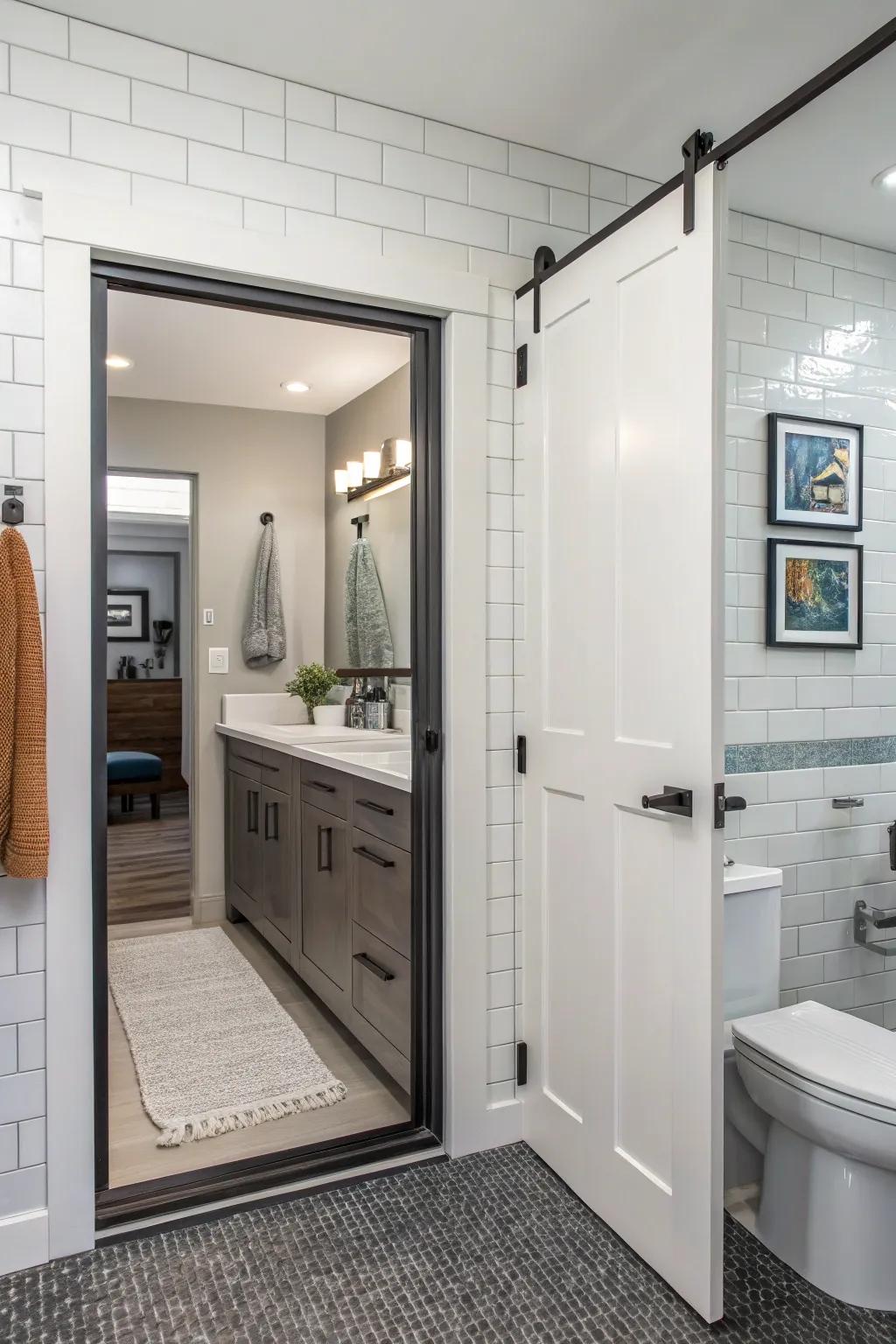 A pocket door is a great solution for small bathrooms.
