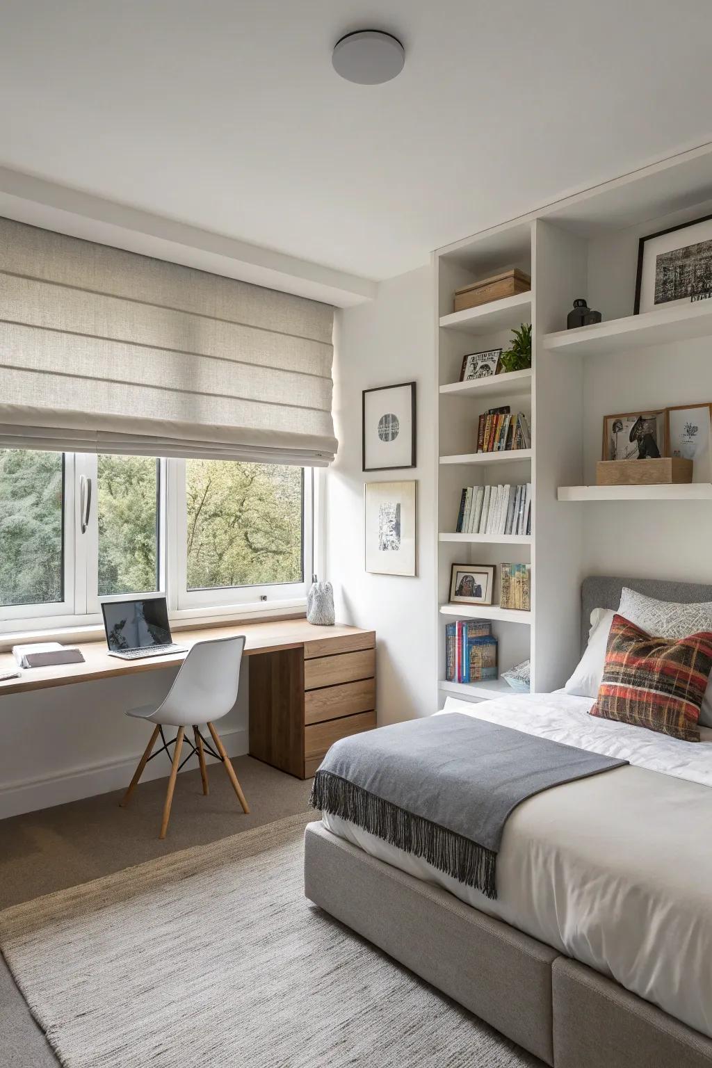 Fold-up shades deliver a minimalist and clean window treatment.