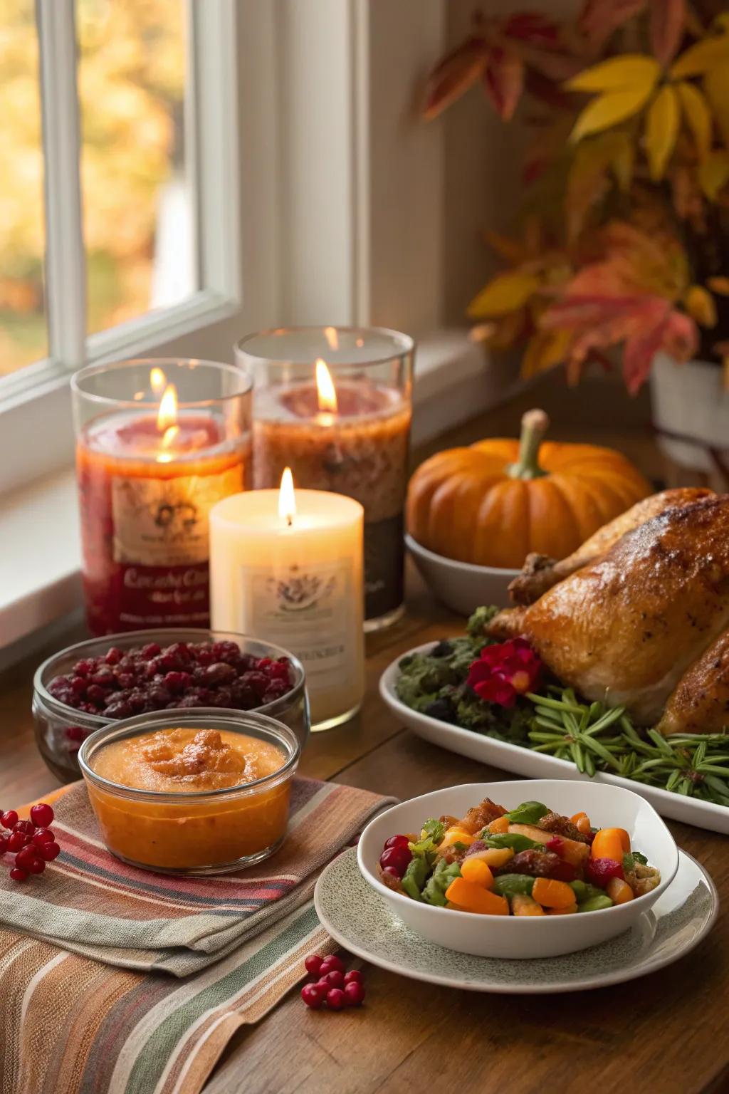 Autumn-scented candles enhance the festive atmosphere.