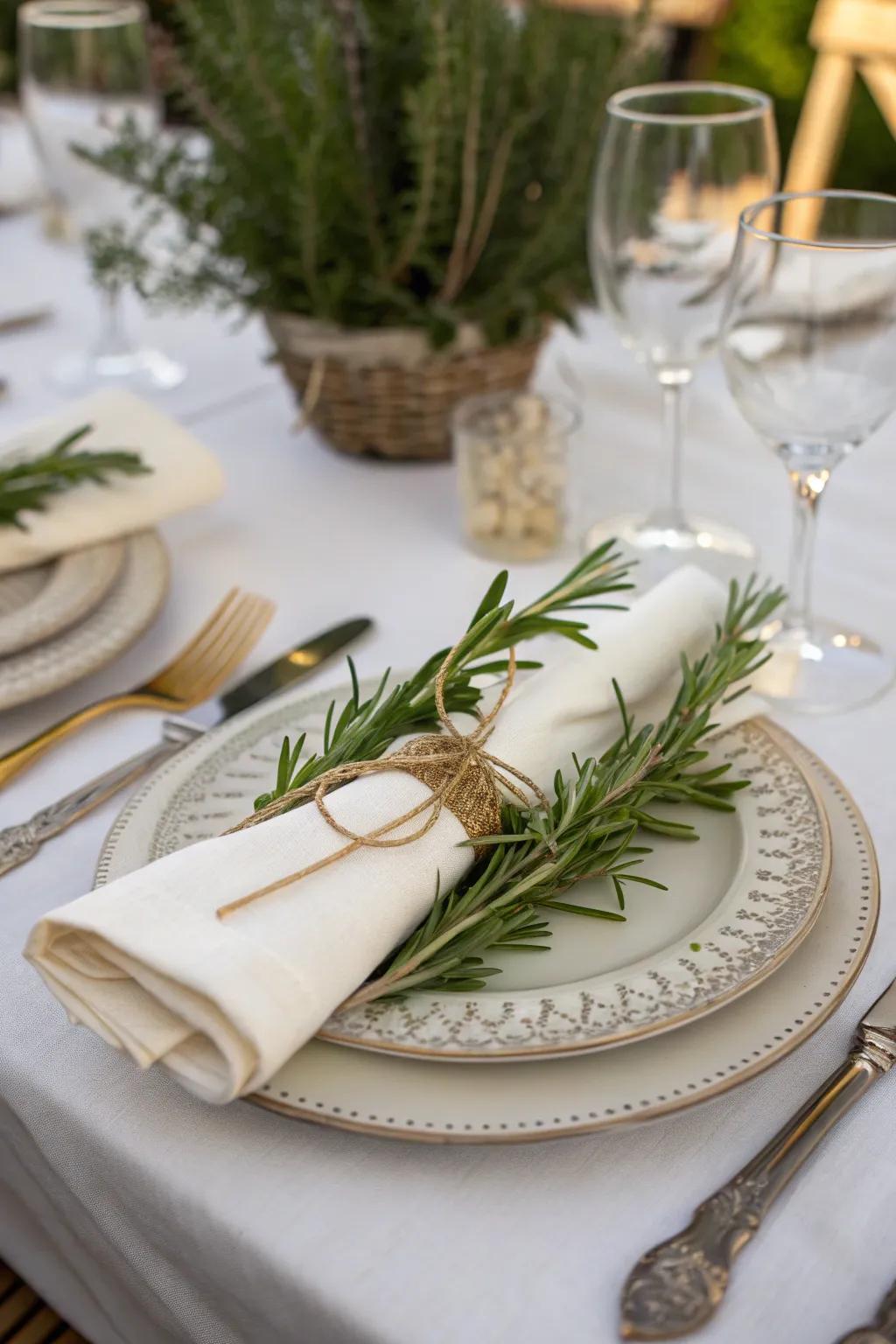 Herb bundles bring a fresh and aromatic touch to your table setting.