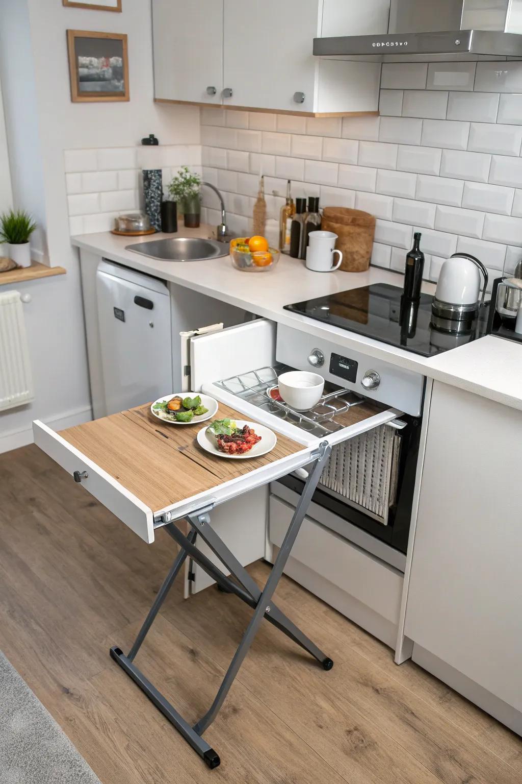 Adaptable tables present dining strategies in footprint-constrained cooking spaces.
