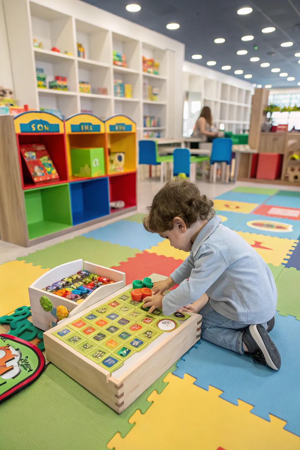 Challenge young minds with a puzzle corner.