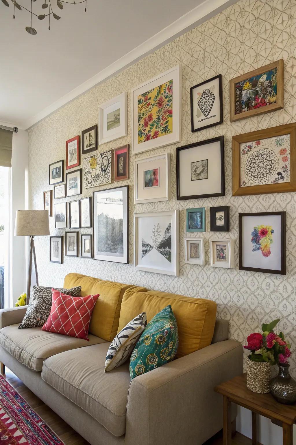 Living room featuring stylish wall decorations