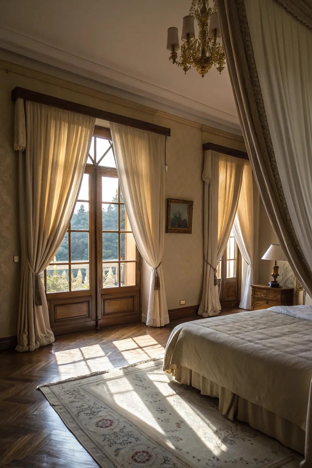 Refined drapes frame windows beautifully.