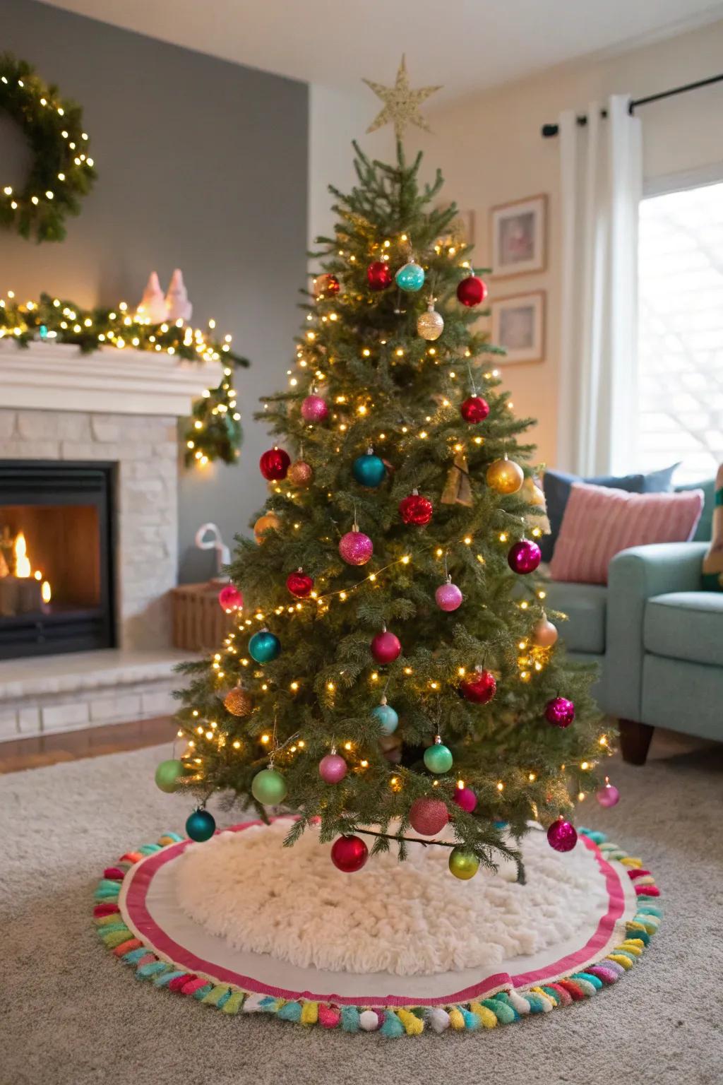 Pom-poms introduce a touch of fun and festivity to your tree base.