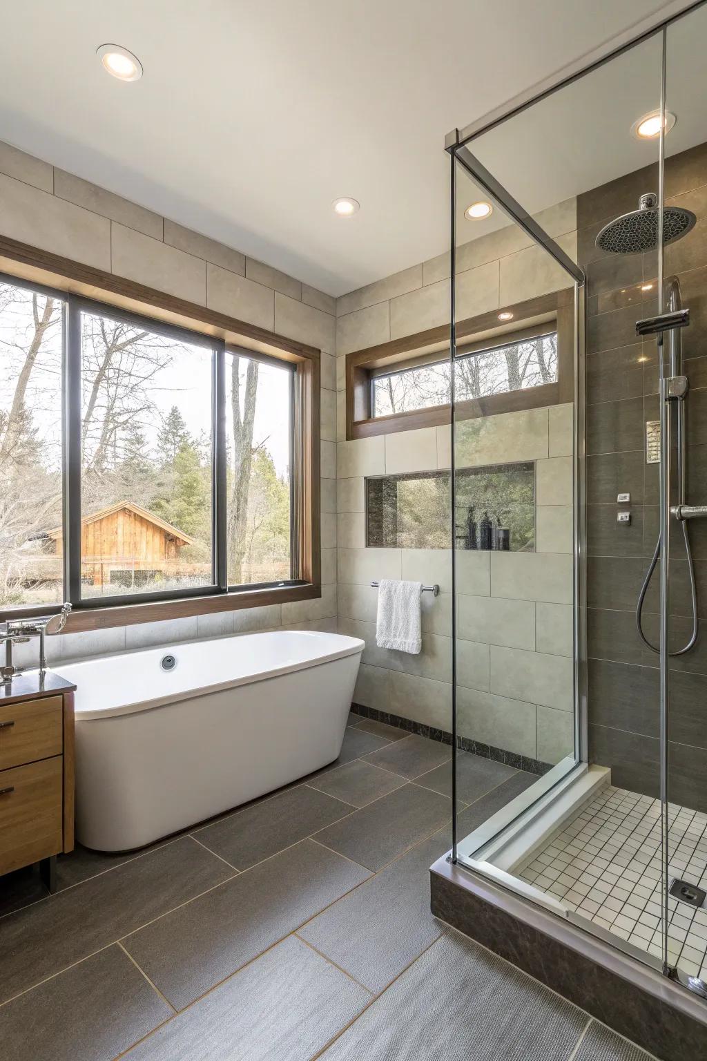 An unrestricted open bathroom offers smooth integration in the bathroom.