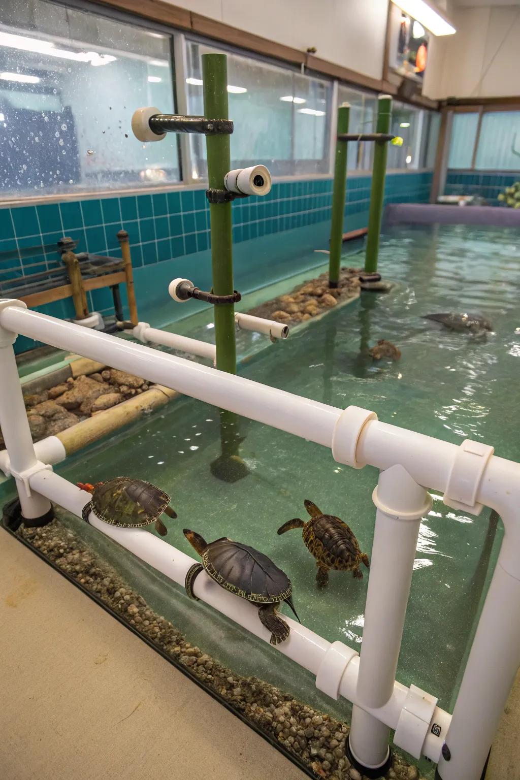 PVC pipes craft an exciting play zone for your turtle’s enjoyment.