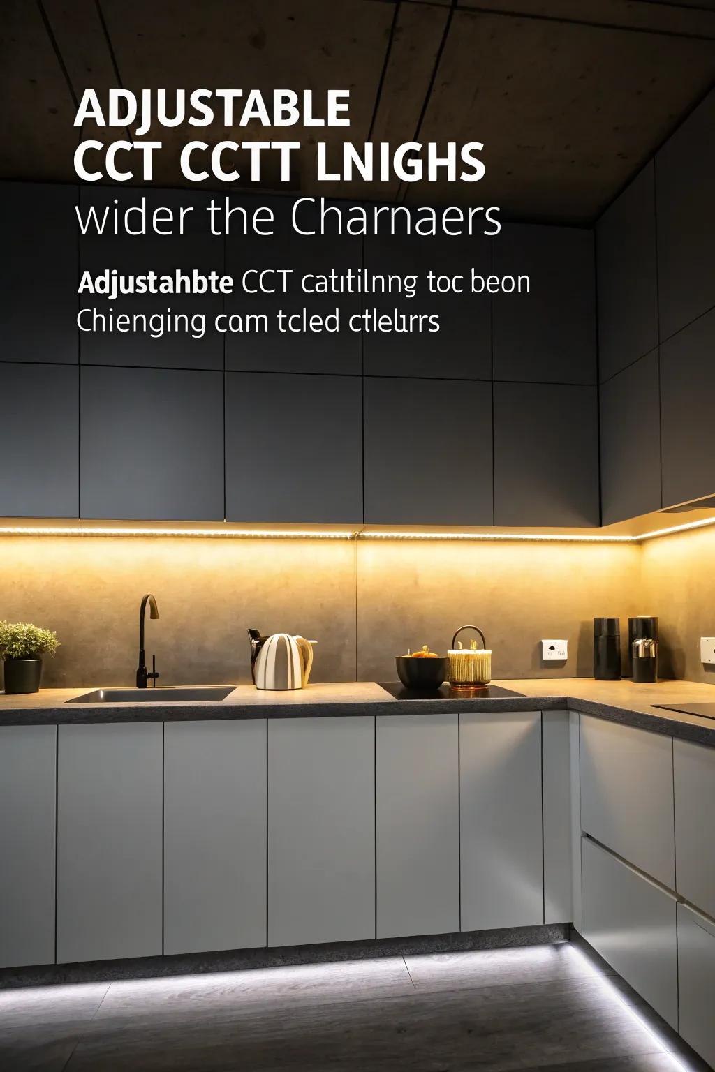 Adjustable CCT lights offer flexibility to alter kitchen lighting demands.