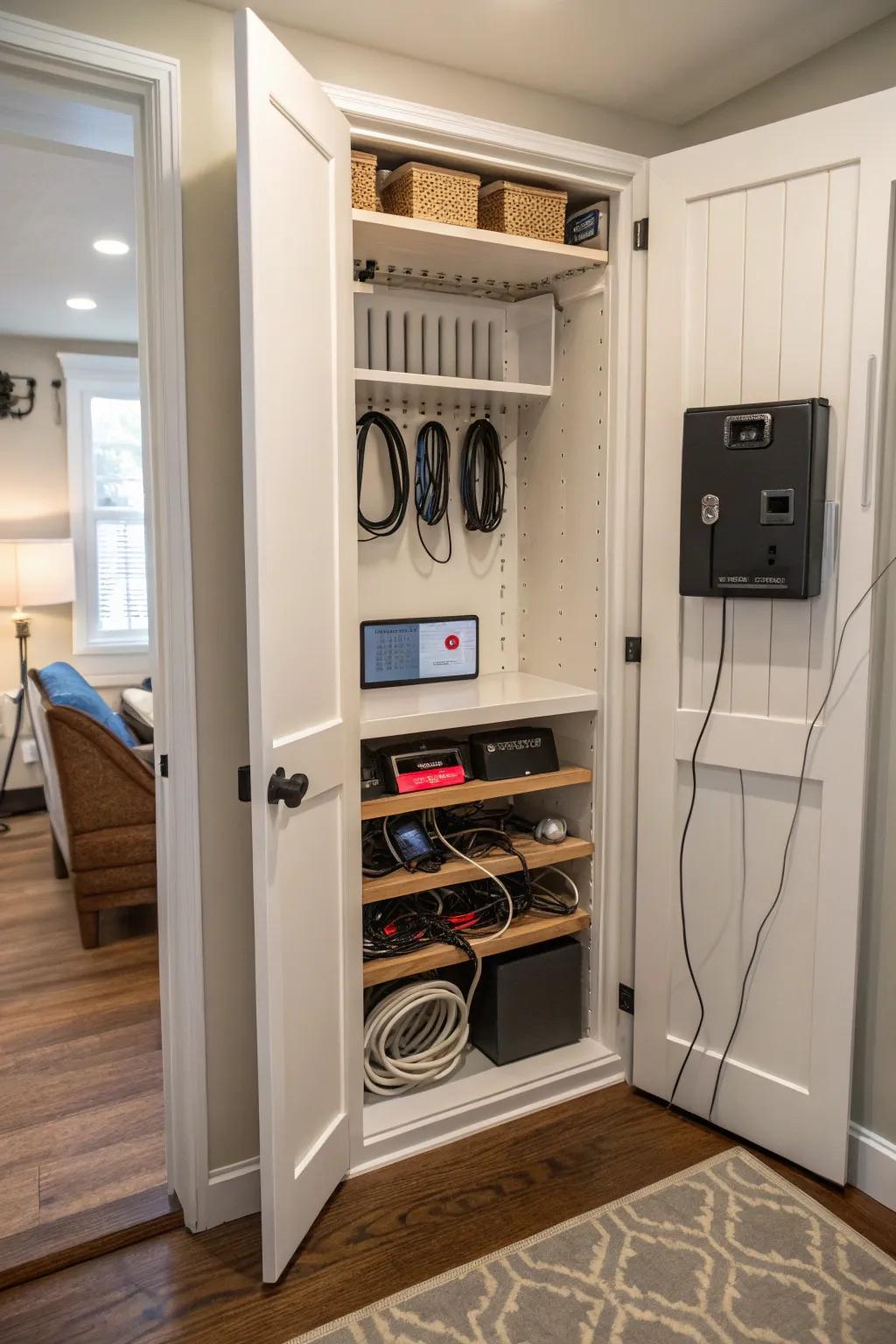 A hidden charging station keeps your devices charged and your space free of clutter.