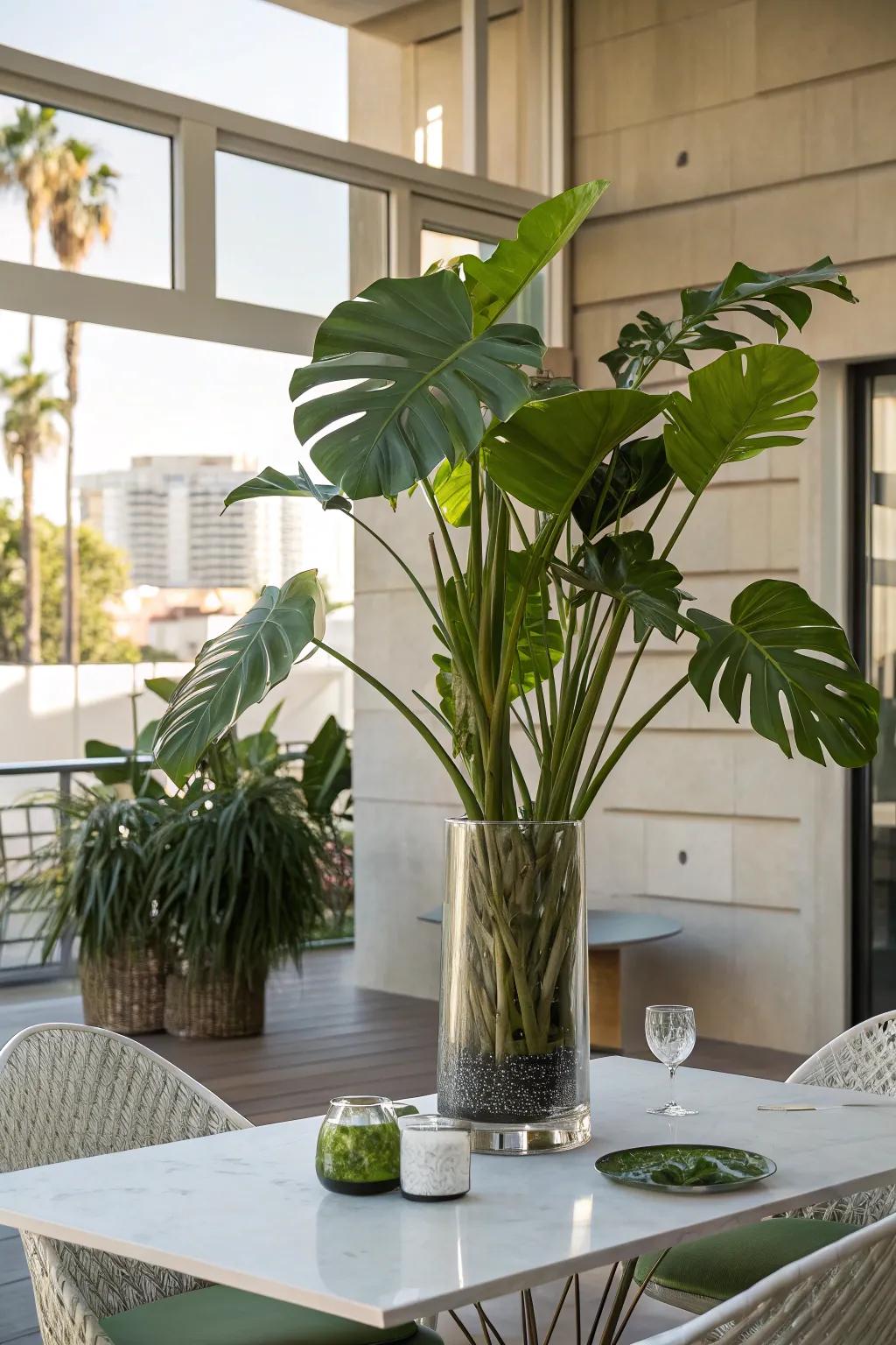 Craft a natural overlay through oversized foliage.