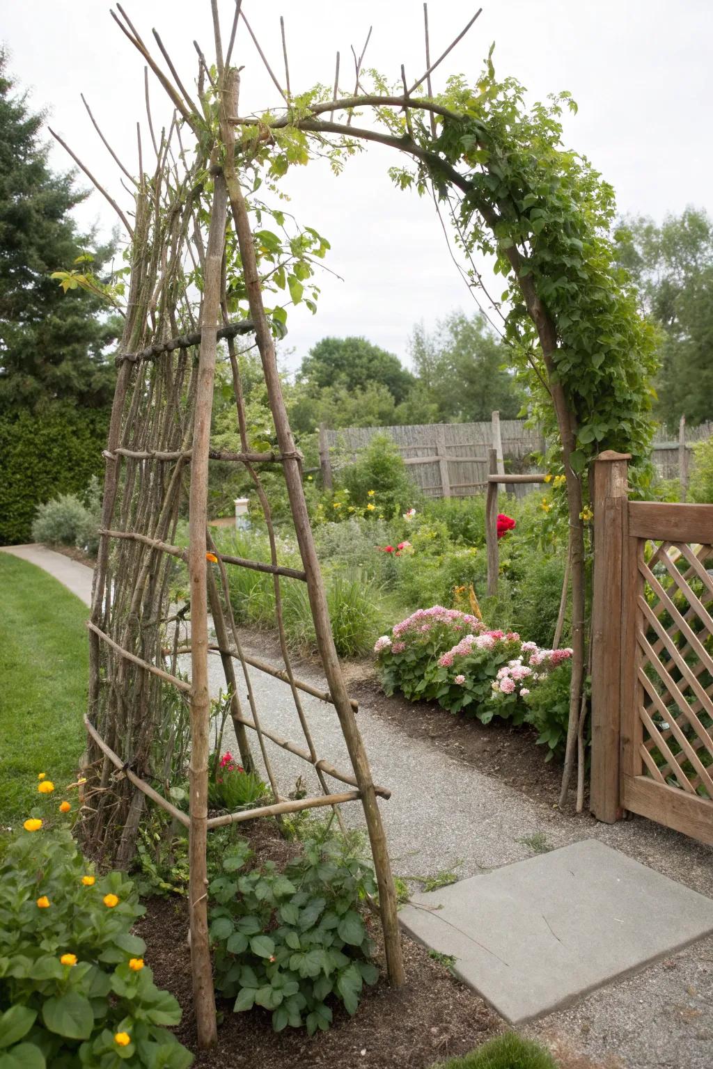 Handmade willow trellises contribute a whimsical nuance.
