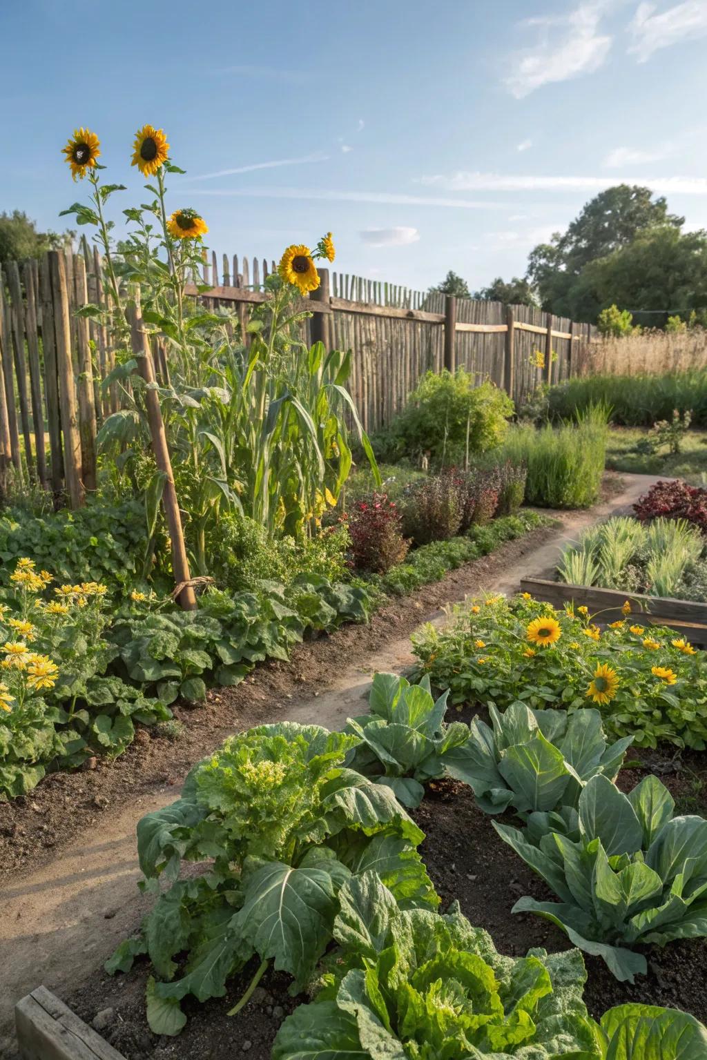A living artwork: a vegetable garden with a dynamic display of plants.