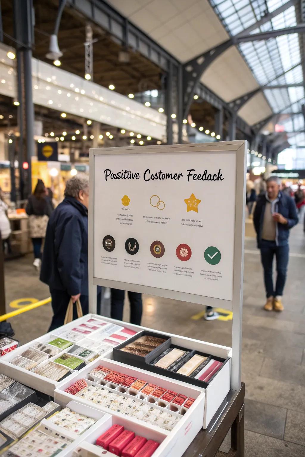 Customer reviews add credibility to your booth.