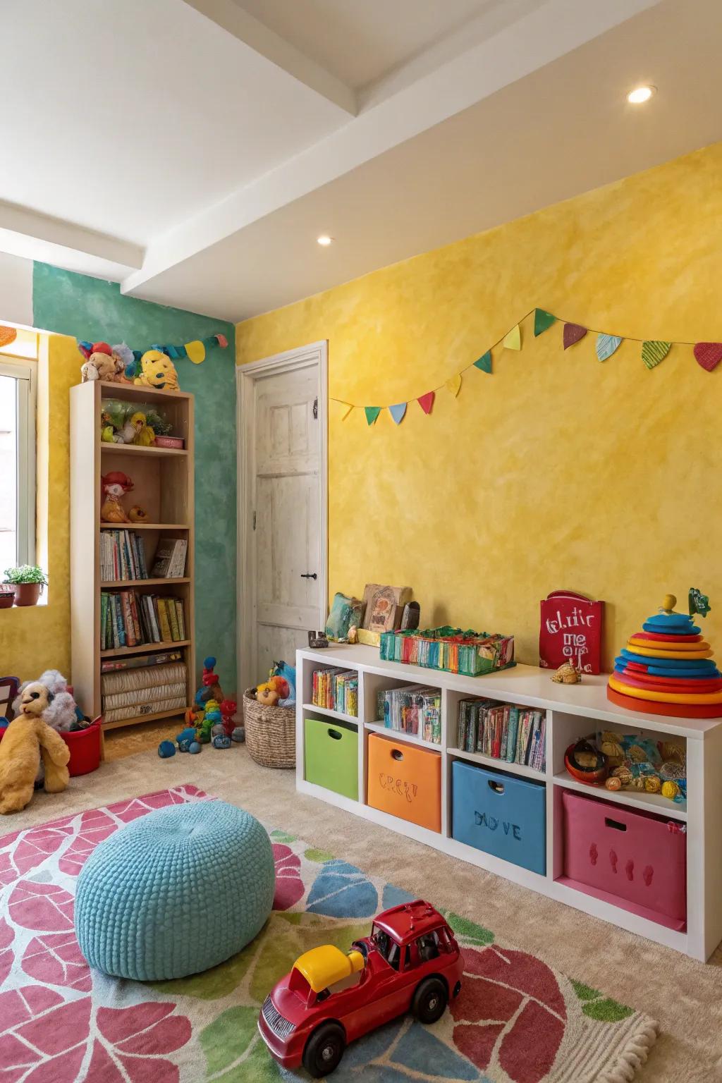 Infuse playfulness into a kids' area through vibrant plaster.
