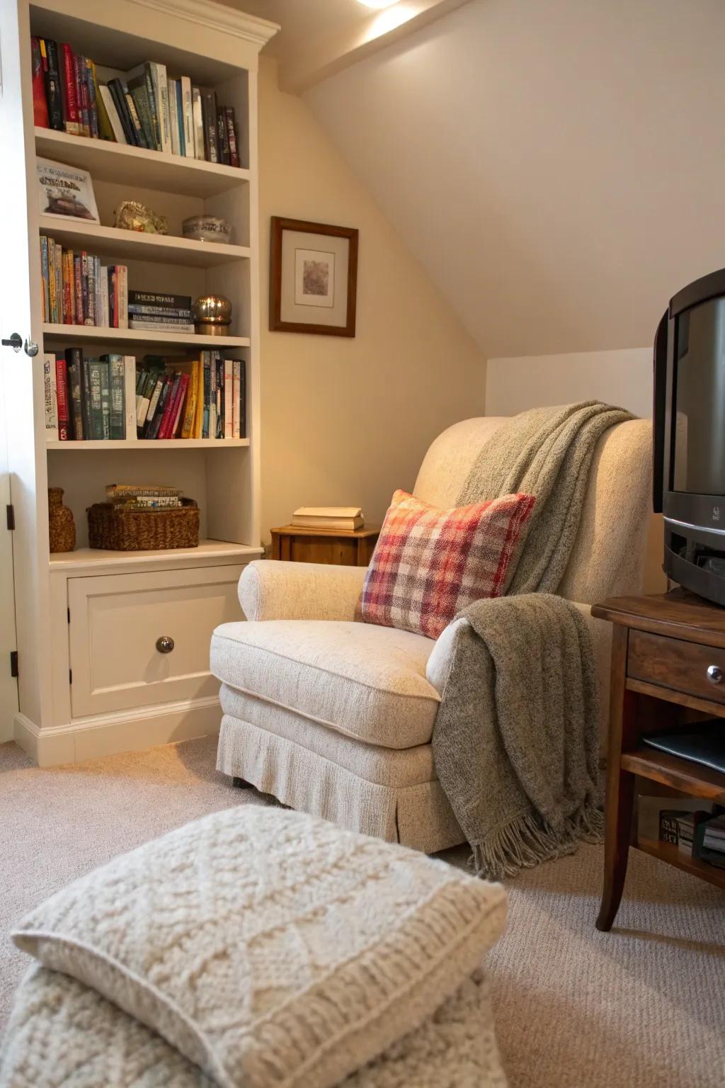 A comfortable nook furnishes a warm and inviting retreat