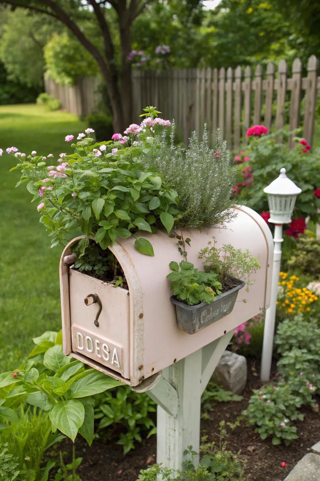 Postal boxes contribute a functional twist to garden ornamentation.