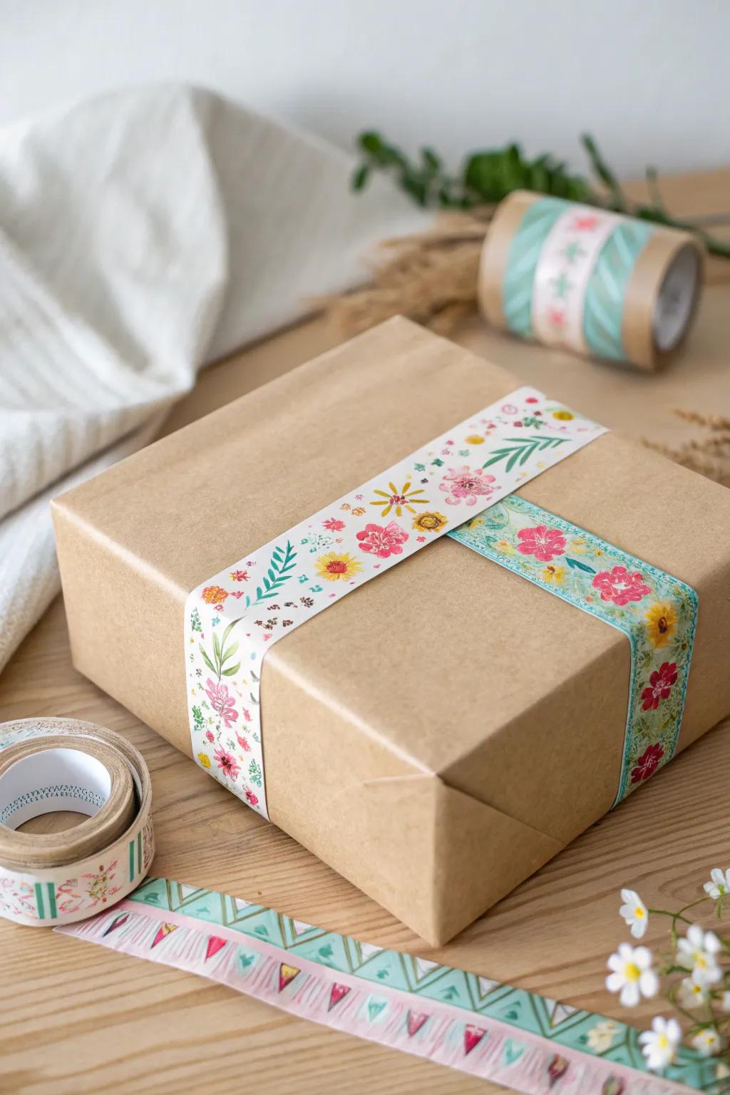 Raise your present covering with lovely paper tape borders for a personal touch.