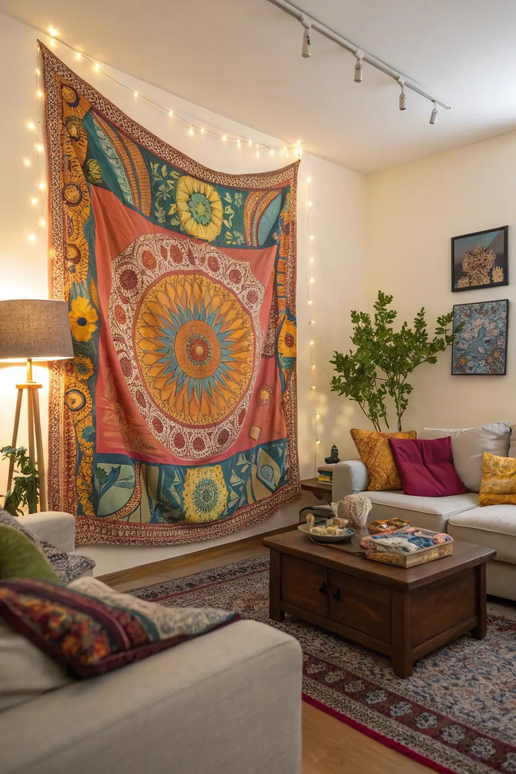 Tapestries provide texture and color, crafting a stunning focal point.