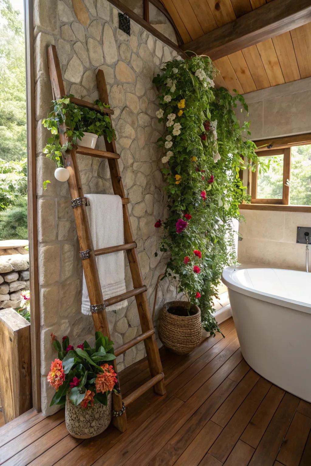 A country ladder introduces charm and greenery to any space.