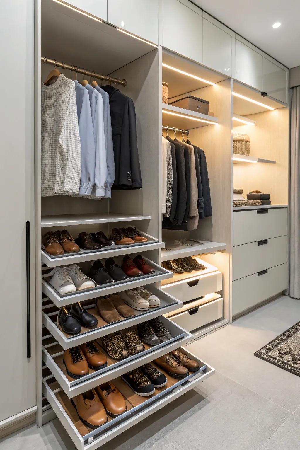 Groundbreaking footwear storage retains your collection organized and stylishly exhibited.