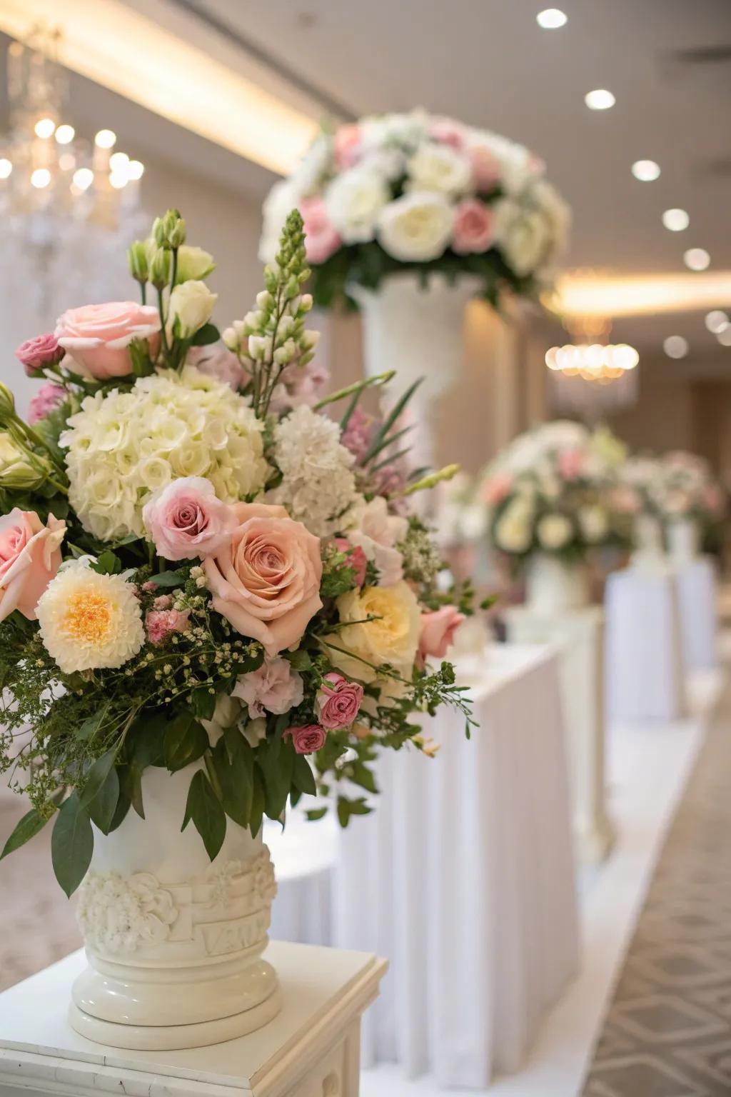 Wedding floral arrangements using seasonal blooms, offering freshness and cost efficiency.