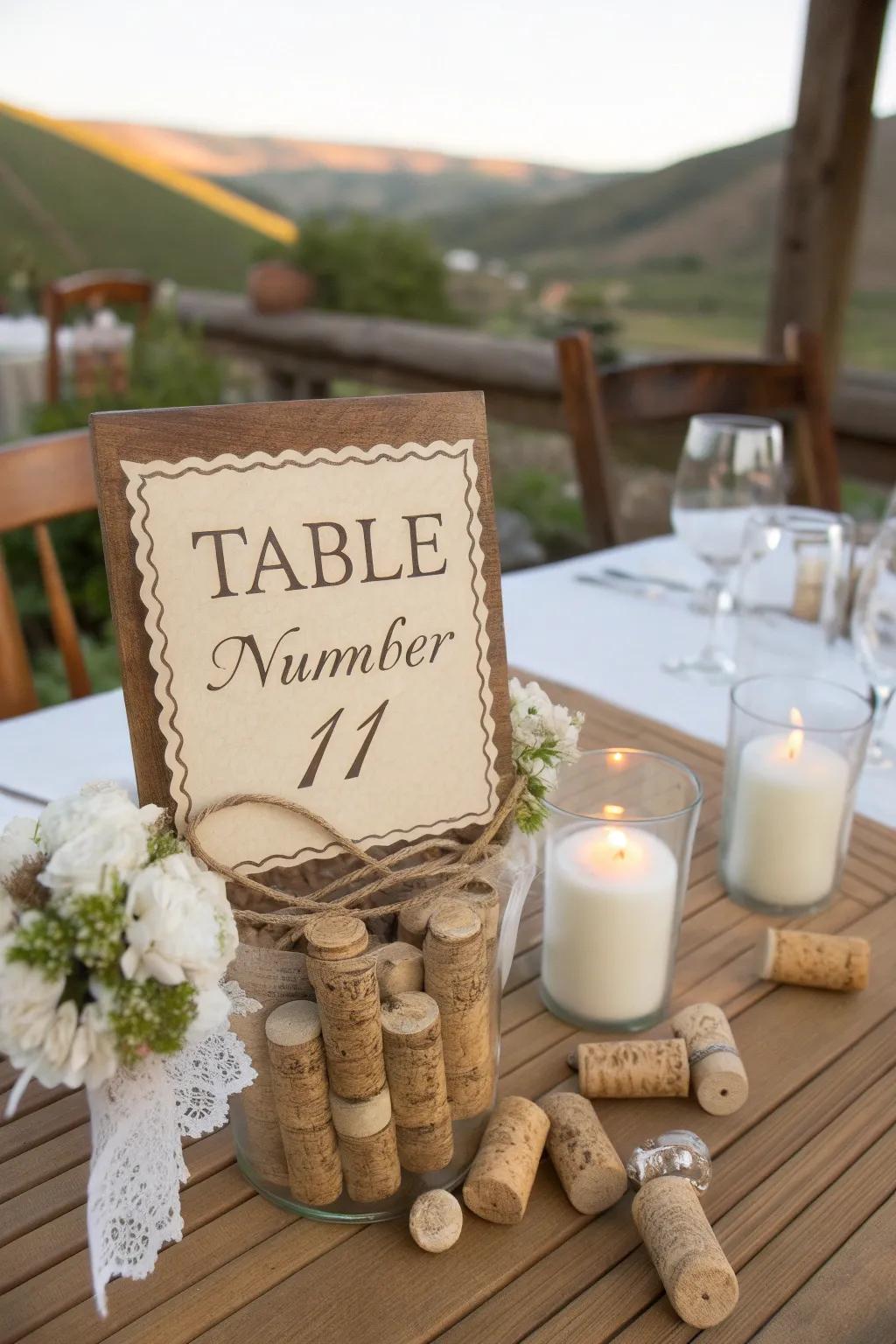 Wine stoppers introduce a personalized touch to vineyard-themed weddings.