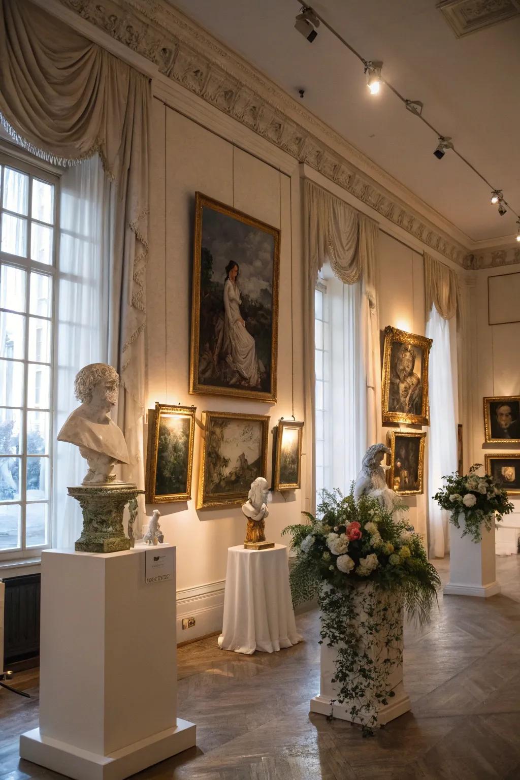 An graceful art display wedding venue showcasing stunning art pieces.
