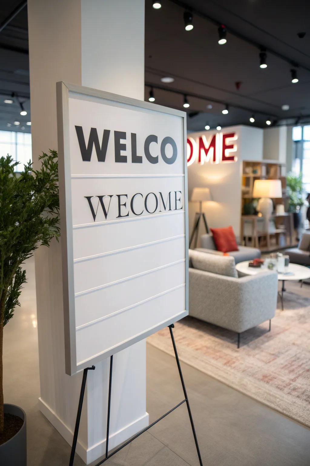 Striking lettering featured on a board for a strong welcome announcement.